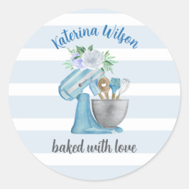 Home Bakery Blue Flower Mixer baked with love  Ronde Sticker