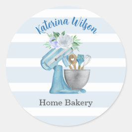 Home Bakery Blue Flower Mixer Ronde Sticker