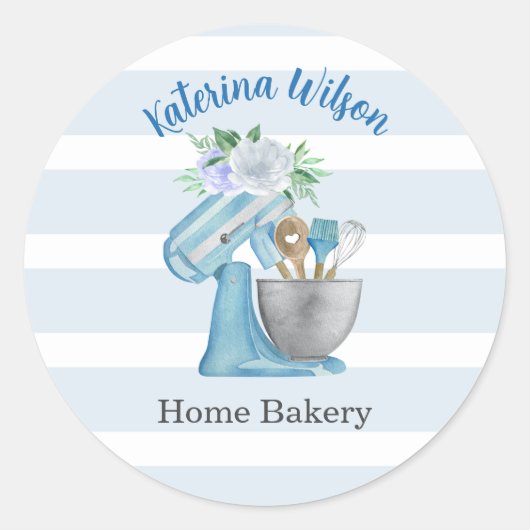 Home Bakery Blue Flower Mixer Ronde Sticker (Voorkant)