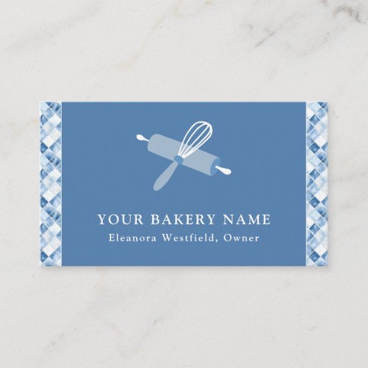 Home Bakkerij Stoffig Blauw Check Patroon Visitekaartje (Voorkant)