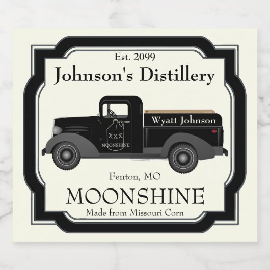 Home Bar Fun Moonshine Jug  Truck Likeurfles Etiket (Enkel label)