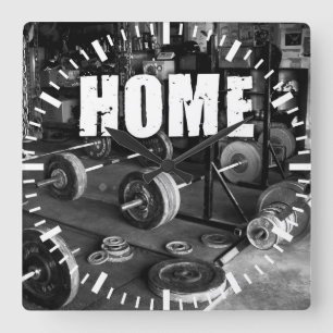 HOME (Barbells) - Workout Motivatie Vierkante Klok