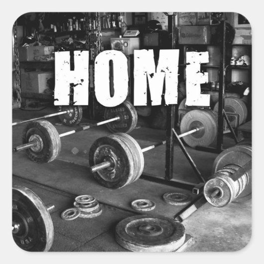 HOME (Barbells) - Workout Motivatie Vierkante Sticker (Voorkant)