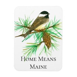 Home betekent Maine Chickadee Vogel Tassel Pinecon Magneet