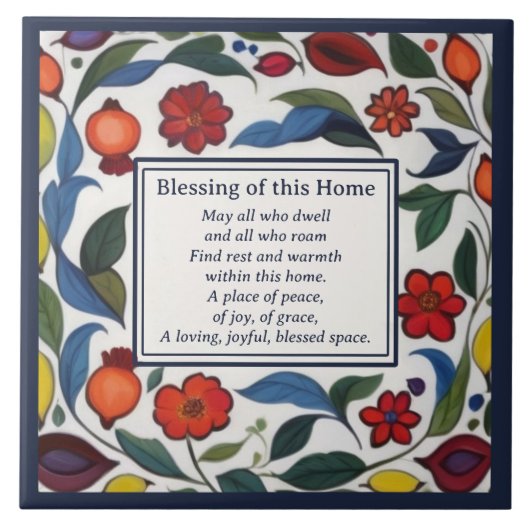 Home Blessing Sign Plaque Floral Pomegranates Tegeltje (Voorkant)