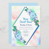 Home Blue Floral House Home-party Kaart (Voorkant / Achterkant)