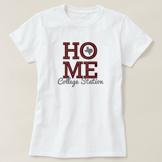 HOME - Bold Letters & Texas Shape Aggie Maroon T-shirt (Design voorkant)
