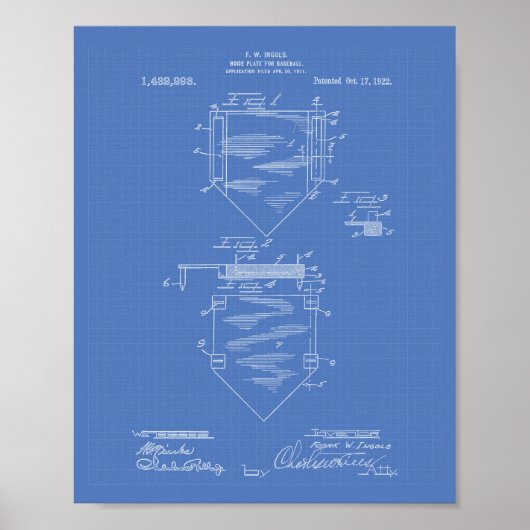 Home Bord Baseball 1922 Patent Art Blueprint Poster (Voorkant)