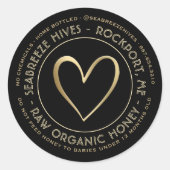 Home Bottled Organic Honey Label met Gold Heart (Voorkant)