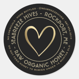 Home Bottled Organic Honey Label met Gold Heart