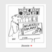 Home Brew Biedt opblaasbare Barmaïde Cartoon. Sticker (Vel)