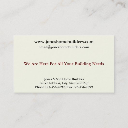 Home Builders Bouwarchitect Visitekaartje (Achterkant)