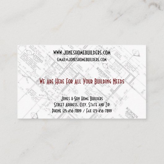 Home Builders Bouwarchitect Visitekaartje (Achterkant)