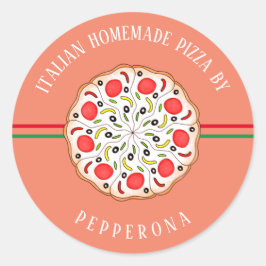 home business shop pepperoni pizza roos ronde sticker