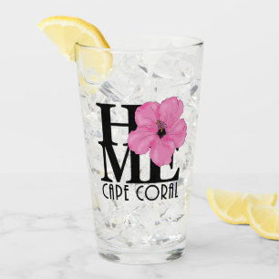HOME Cape Coral Pink Hibiscus Glas