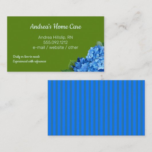 Home Care Blue Hydrangeas Custom Visitekaartjes (Voorkant / Achterkant)