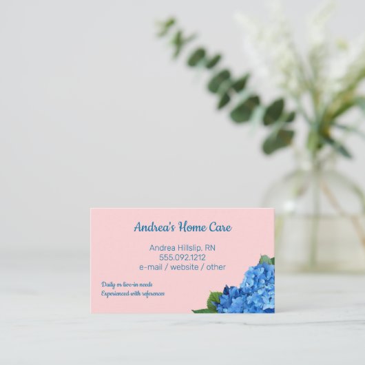 Home Care Blue Hydrangeas Custom Visitekaartjes (Staand voorkant)