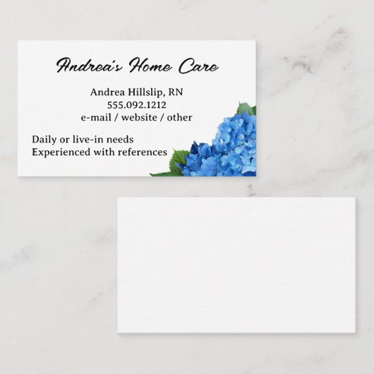 Home Care Blue Hydrangeas Custom Visitekaartjes (Voorkant / Achterkant)