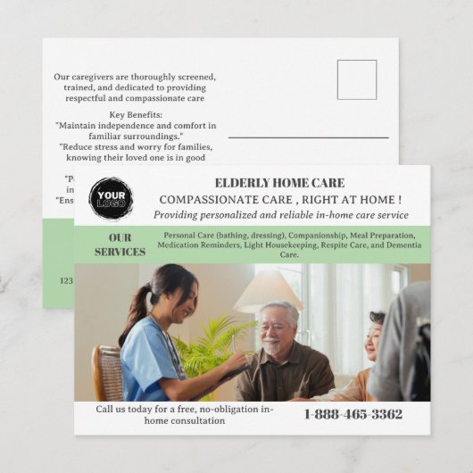 Home Care Service Promotie of Marketing Briefkaart (Voorkant / Achterkant)