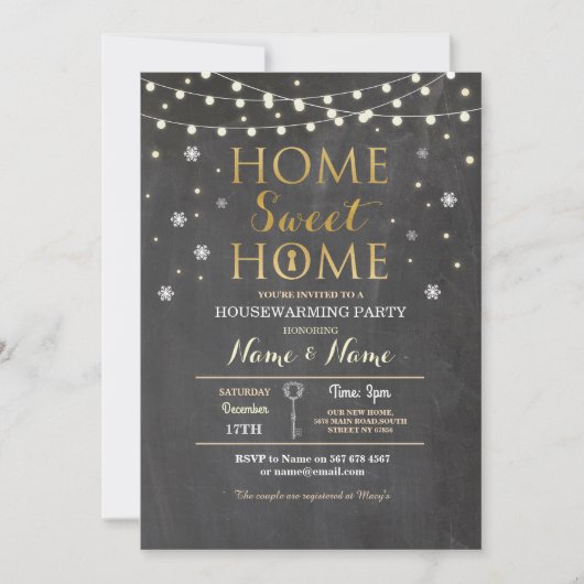 Home Chalk Housewarming Snowflake Kerstmis Uitnodi Kaart (Voorkant)