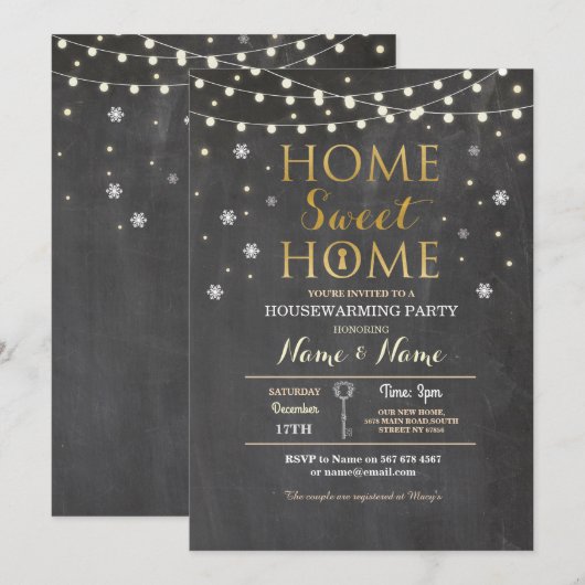 Home Chalk Housewarming Snowflake Kerstmis Uitnodi Kaart (Voorkant / Achterkant)