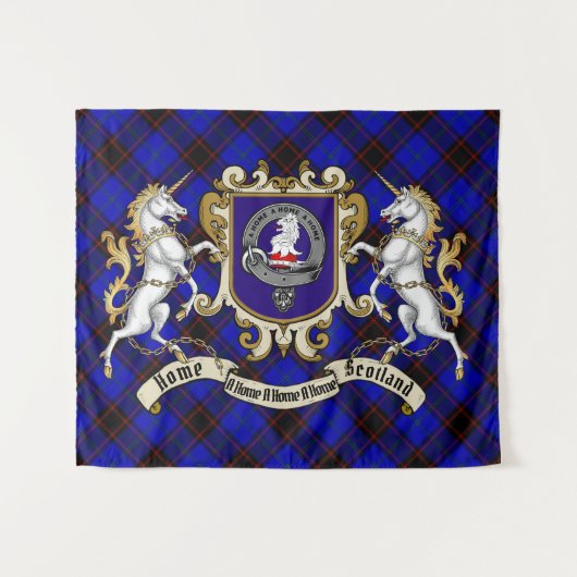 Home Clan Badge & Unicorns met Tartan Wandkleed (Voorkant (horizontaal))