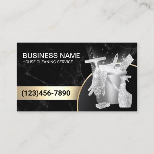 Home Cleaning Maid Service Modern Black Marble Visitekaartje (Voorkant)