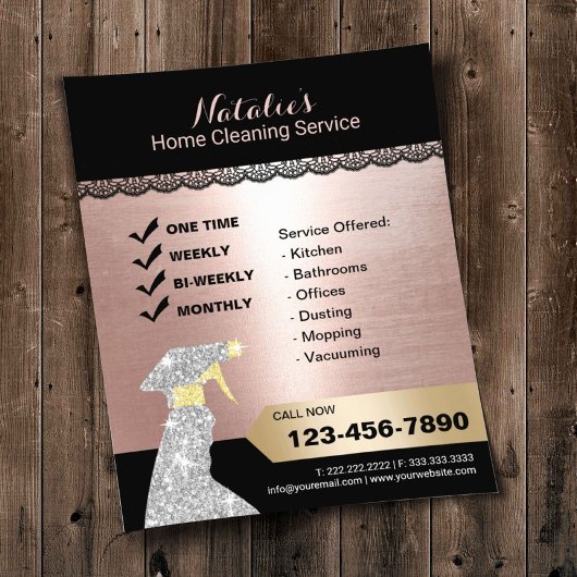 Home Cleaning Maid Service Roos Gold Black Lace Flyer