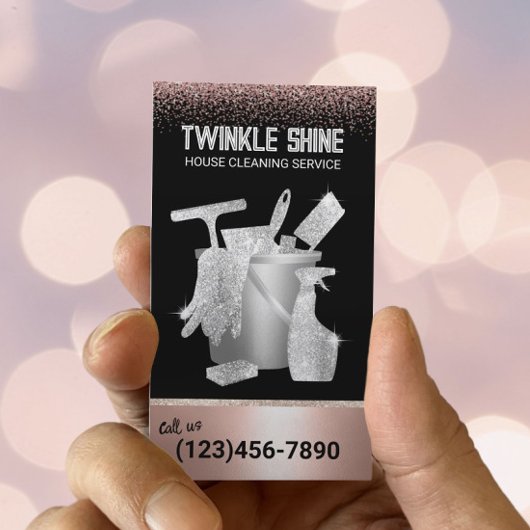 Home Cleaning Maid Service Roos Gold Glitter Visitekaartje