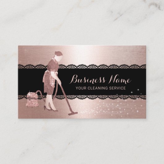 Home Cleaning Modern Roos Gold Black Laced Maid Visitekaartje (Voorkant)