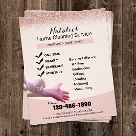 Home Cleaning Service Roze Rose Gold Glitter Flyer