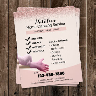 Home Cleaning Service Roze Rose Gold Glitter Flyer