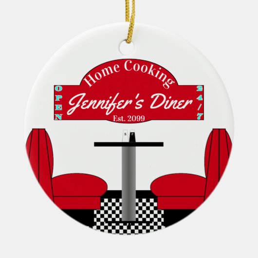 Home Coking Name Chef Diner Retro Square Keramisch Ornament (Voorkant)