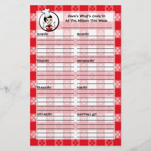 Home Cookin' aangepaste menuplanner (Voorkant)