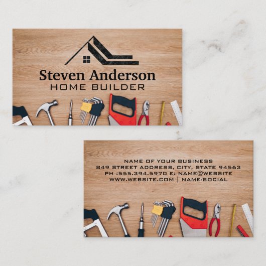 Home Dak Logo | Bouw handgereedschap Visitekaartje (Voorkant / Achterkant)