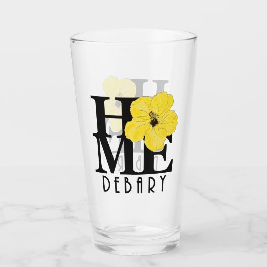 HOME Debary Yellow Hibiscus Glas (Achterkant)