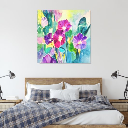 Home Decor Bloemen Waterverf Canvas Print (Insitu (Slaapkamer))