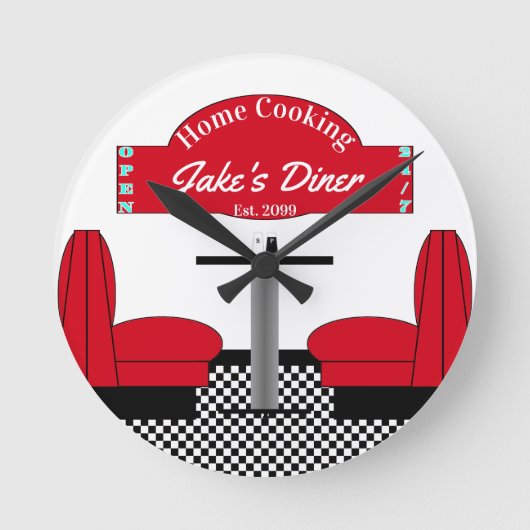 Home Diner Kitchen Restaurant Grill Man Cave Ronde Klok (Voorkant)