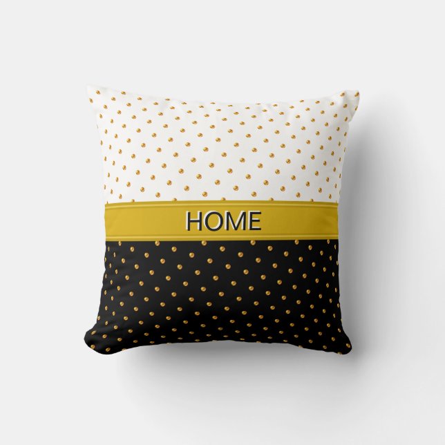 Home en Gold Polka Dots op zwart-wit Kussen (Voorkant)