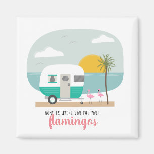 Home Flamingos Beach Turquoise Camper Magneet