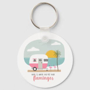 Home Flamingos Pink Camper Beach Sleutelhanger