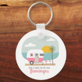 Home Flamingos Pink Camper Beach Sleutelhanger (Voorkant)