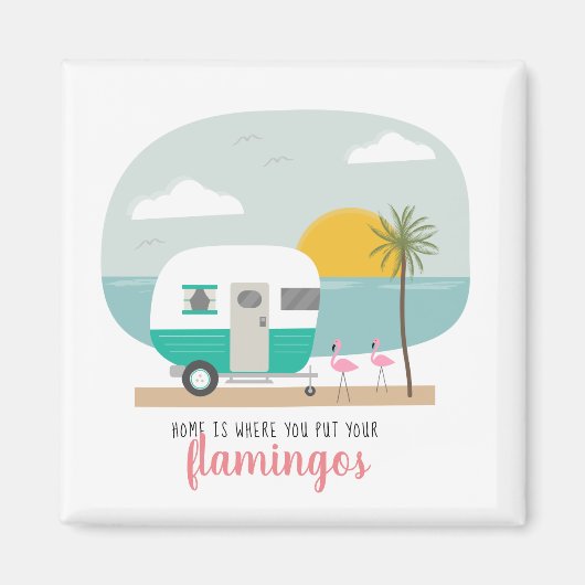 Home Flamingos Strand Turquoise Camper Magneet (Voorkant)