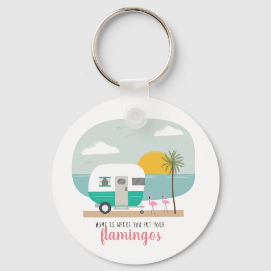 Home Flamingos Turquoise Camper Beach Sleutelhanger (Voorkant)