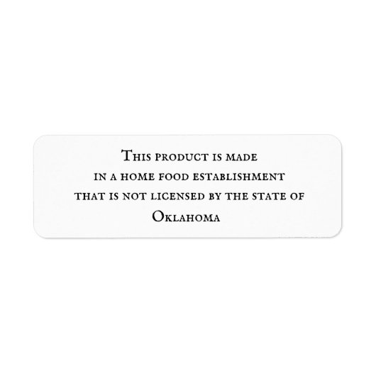 Home Food Kitchen State License Disclosure Label (Voorkant)