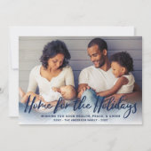 Home for the Holidays Navy Modern Script Photo Feestdagenkaart (Voorkant)