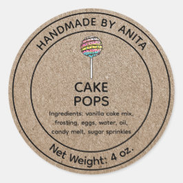 Home Gebakken Cake Pop Label Kraft