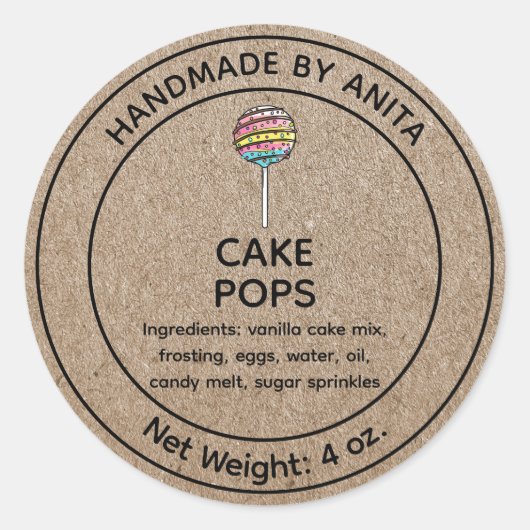 Home Gebakken Cake Pop Label Kraft (Voorkant)