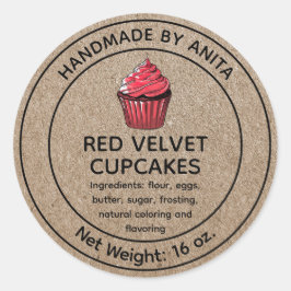 Home Gebakken Rood Velvet Cupcakes Label Kraft