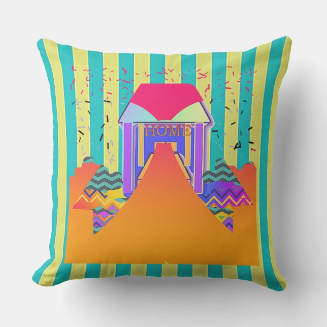 Home Geel Aqua Stripe Buitenkussen (Voorkant)